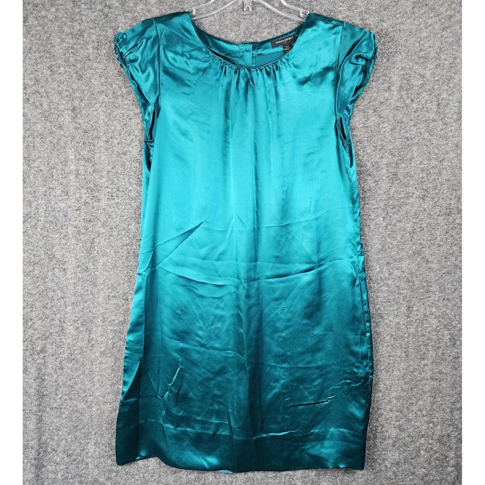 Banana Republic Dress Womens 6 Silk Shift Teal Green Cap Sleeve EUC